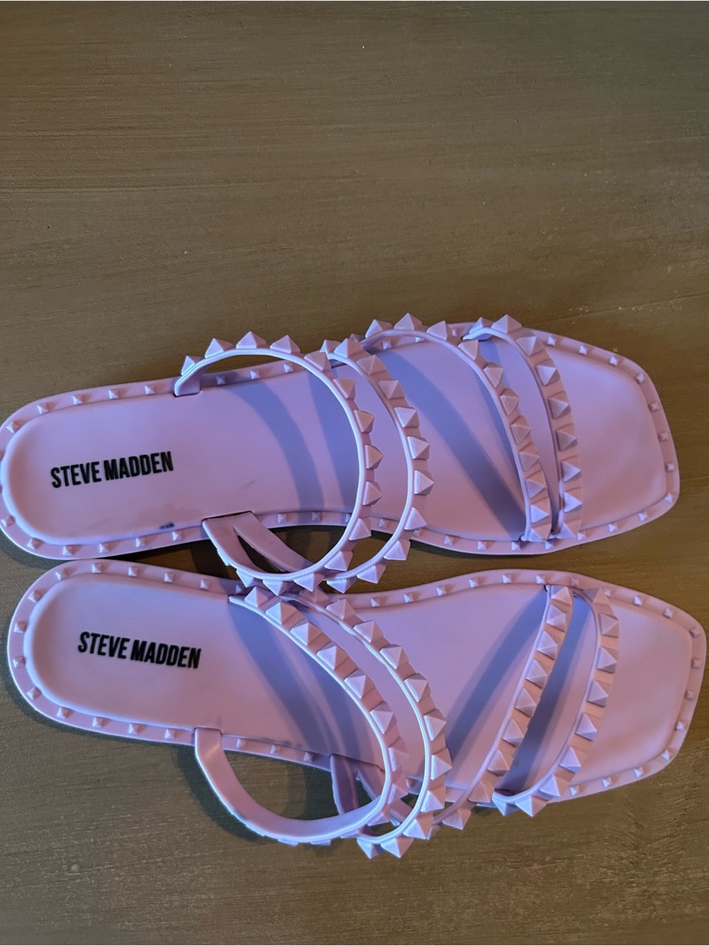 Steve Madden Pale Pink Studded Triple-Strap Slide Sandals